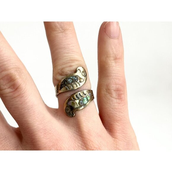 Abalone Sterling Silver Parrot Figural Mexican Adjustable Vintage Ring - sz 5 - Picture 9 of 10